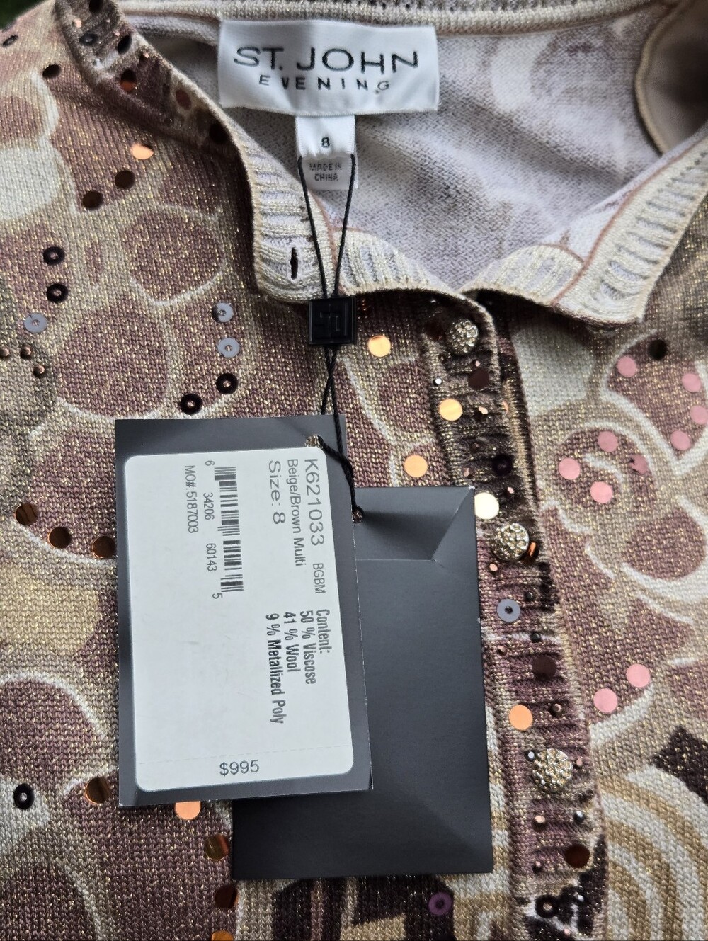 NWT St John Evening Sz 8 Metallic Knit Sequin Rhinestone Jacket Cardigan $995 - Picture 15 of 17